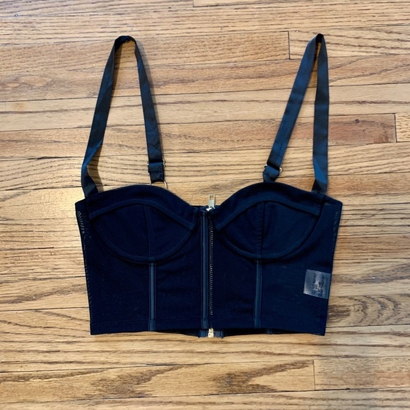 White fox festival bra top Black Sexy Bustier Push Up Mesh Biker XS Gold - Picture 3 of 12